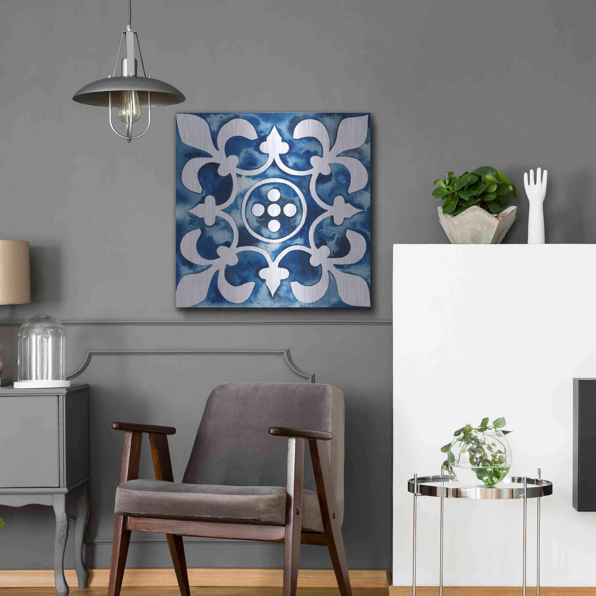 Luxe Metal Art 'Cobalt Tile III' by Grace Popp, Metal Wall Art,24x24