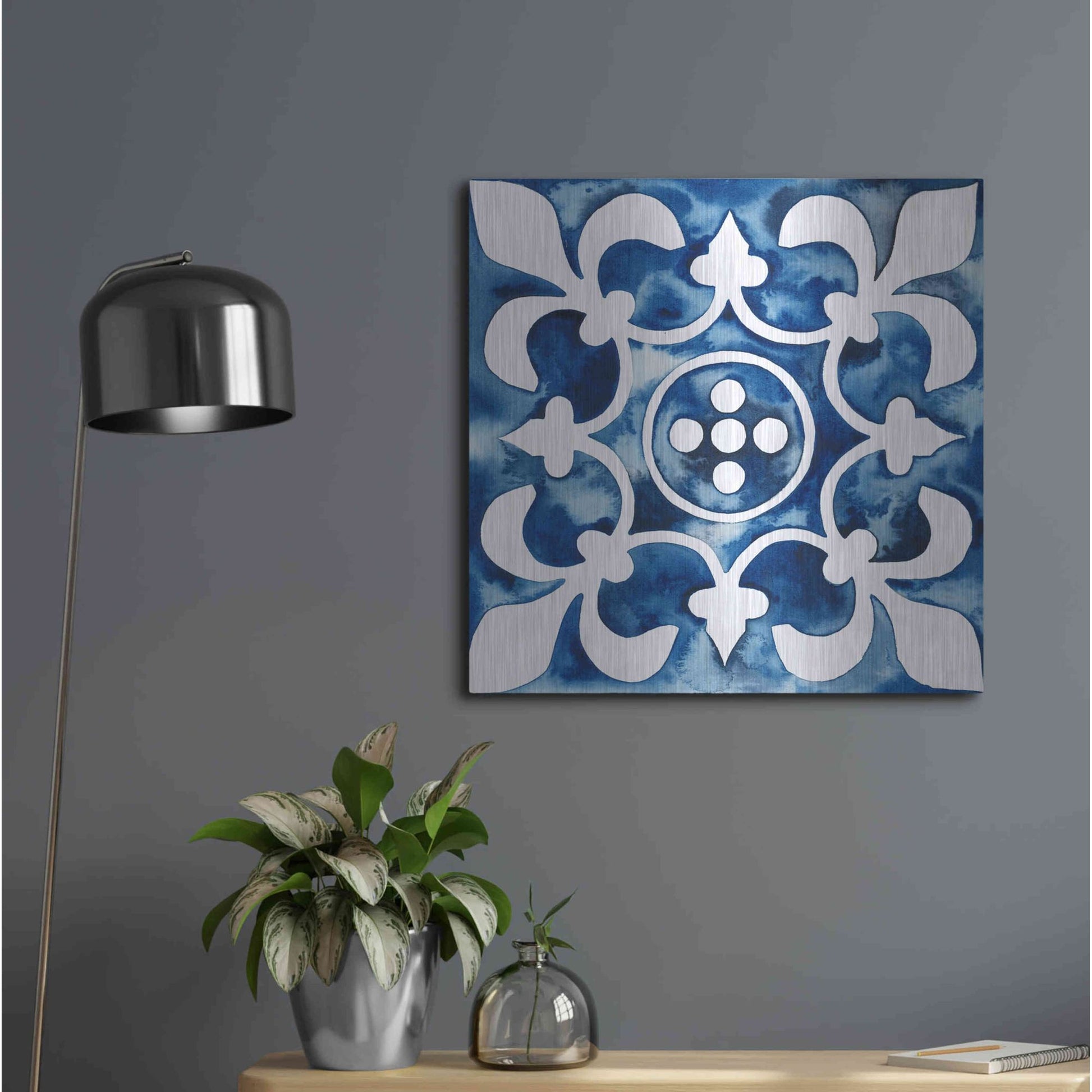Luxe Metal Art 'Cobalt Tile III' by Grace Popp, Metal Wall Art,24x24