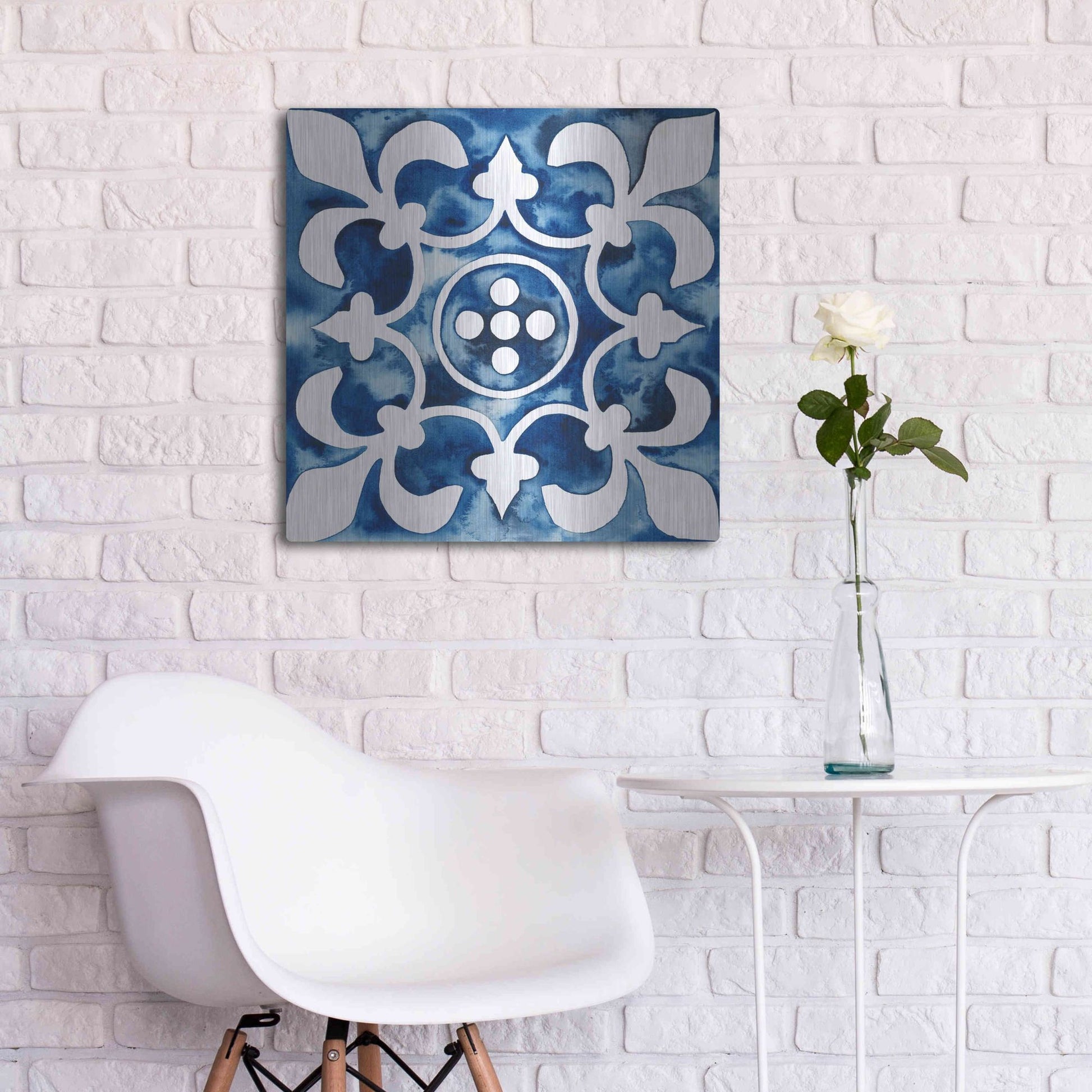 Luxe Metal Art 'Cobalt Tile III' by Grace Popp, Metal Wall Art,24x24