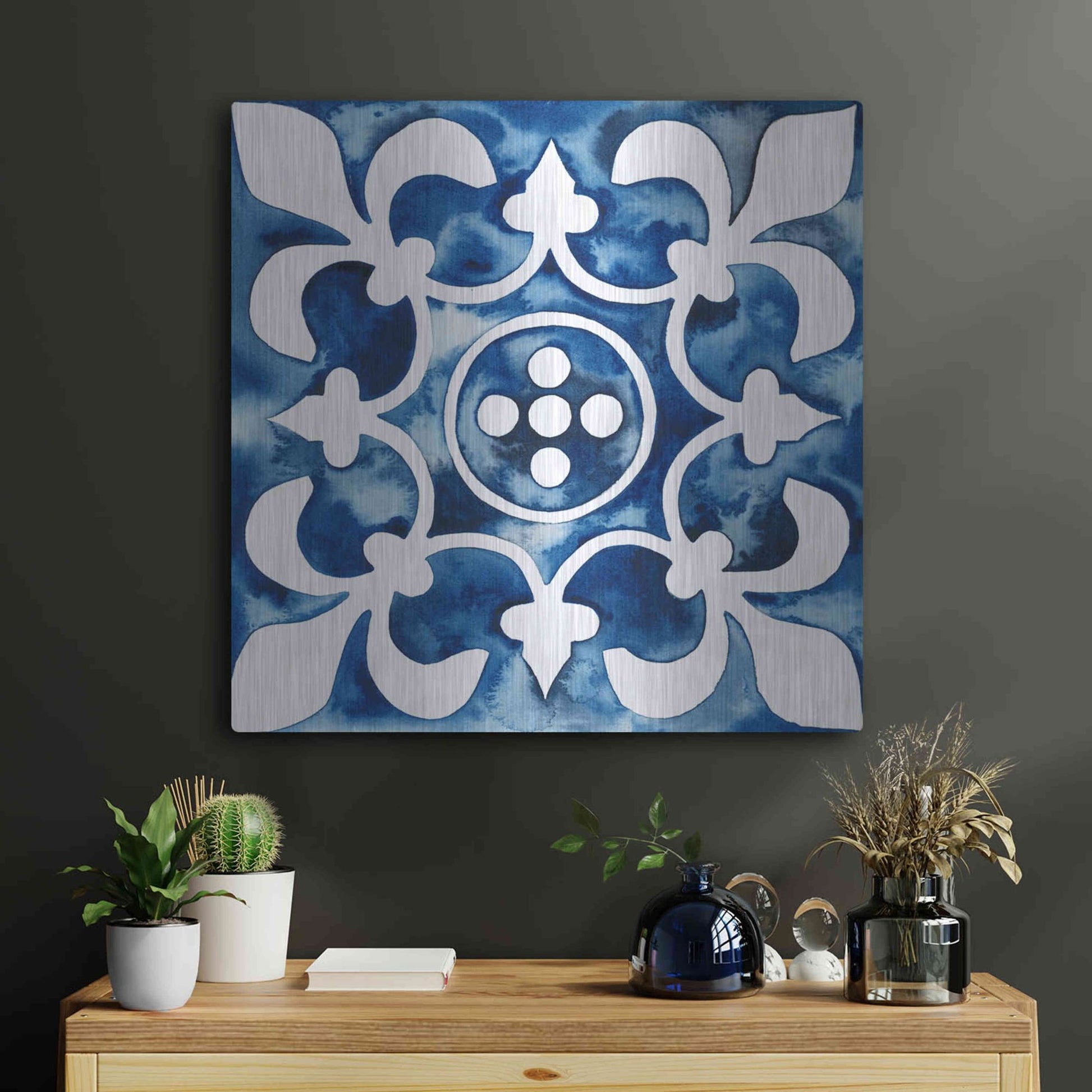 Luxe Metal Art 'Cobalt Tile III' by Grace Popp, Metal Wall Art,24x24