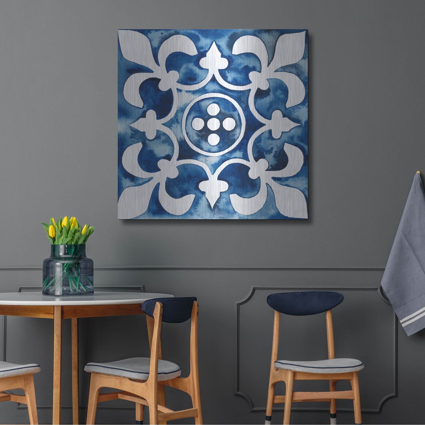 Luxe Metal Art 'Cobalt Tile III' by Grace Popp, Metal Wall Art,36x36