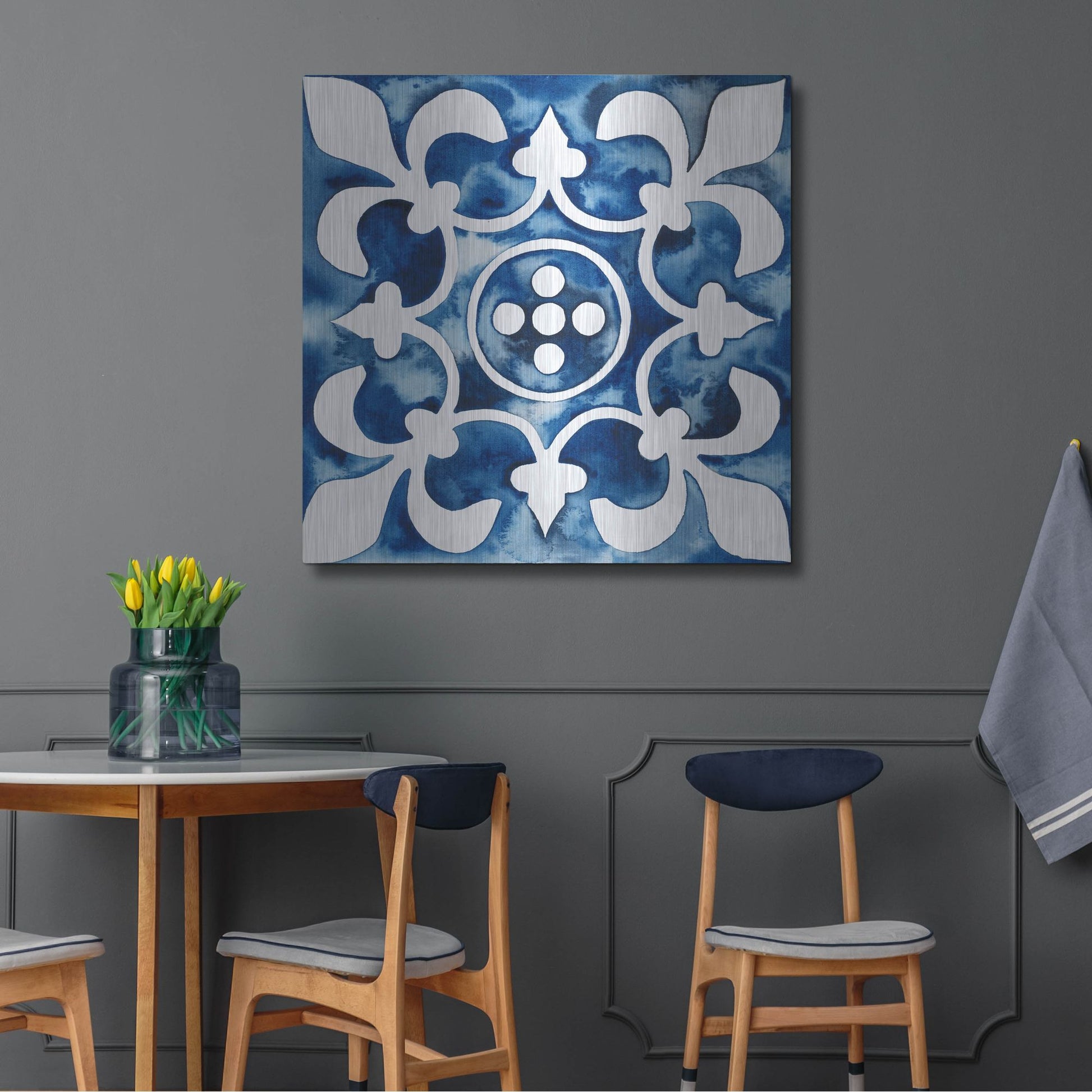 Luxe Metal Art 'Cobalt Tile III' by Grace Popp, Metal Wall Art,36x36