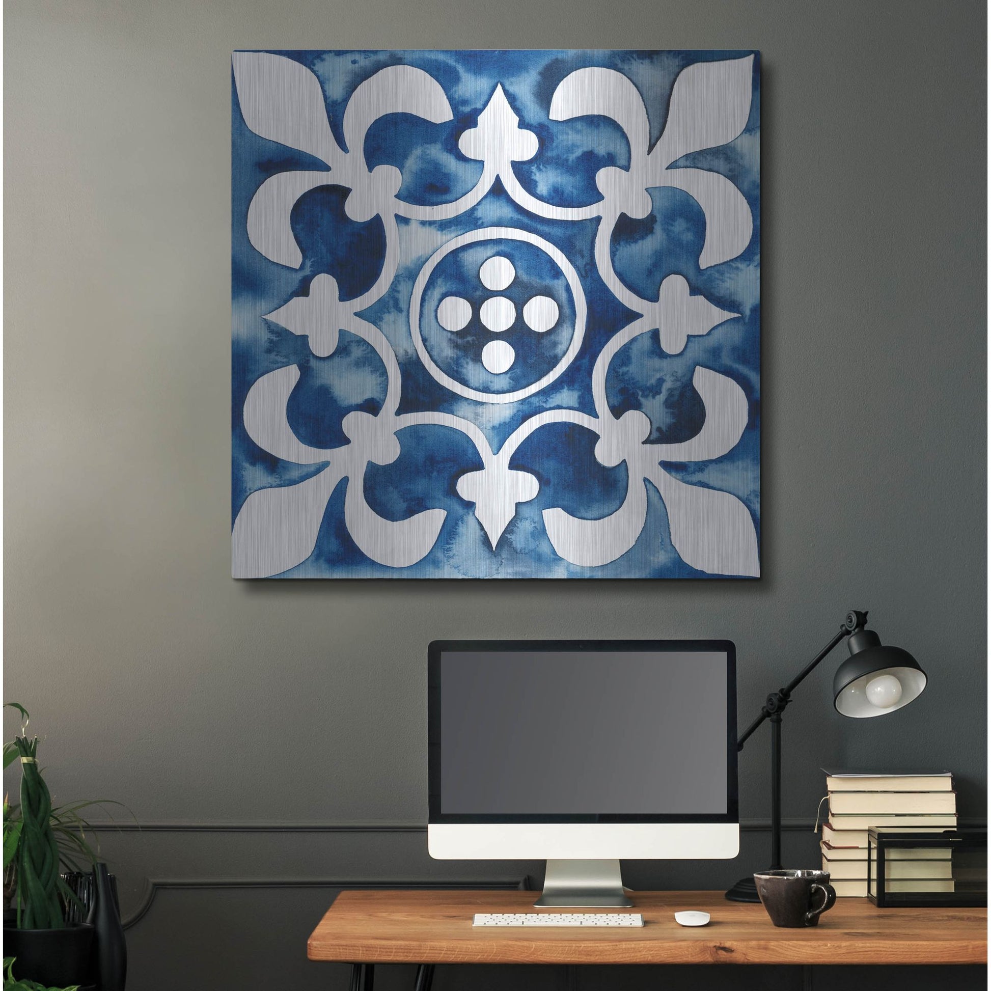Luxe Metal Art 'Cobalt Tile III' by Grace Popp, Metal Wall Art,36x36
