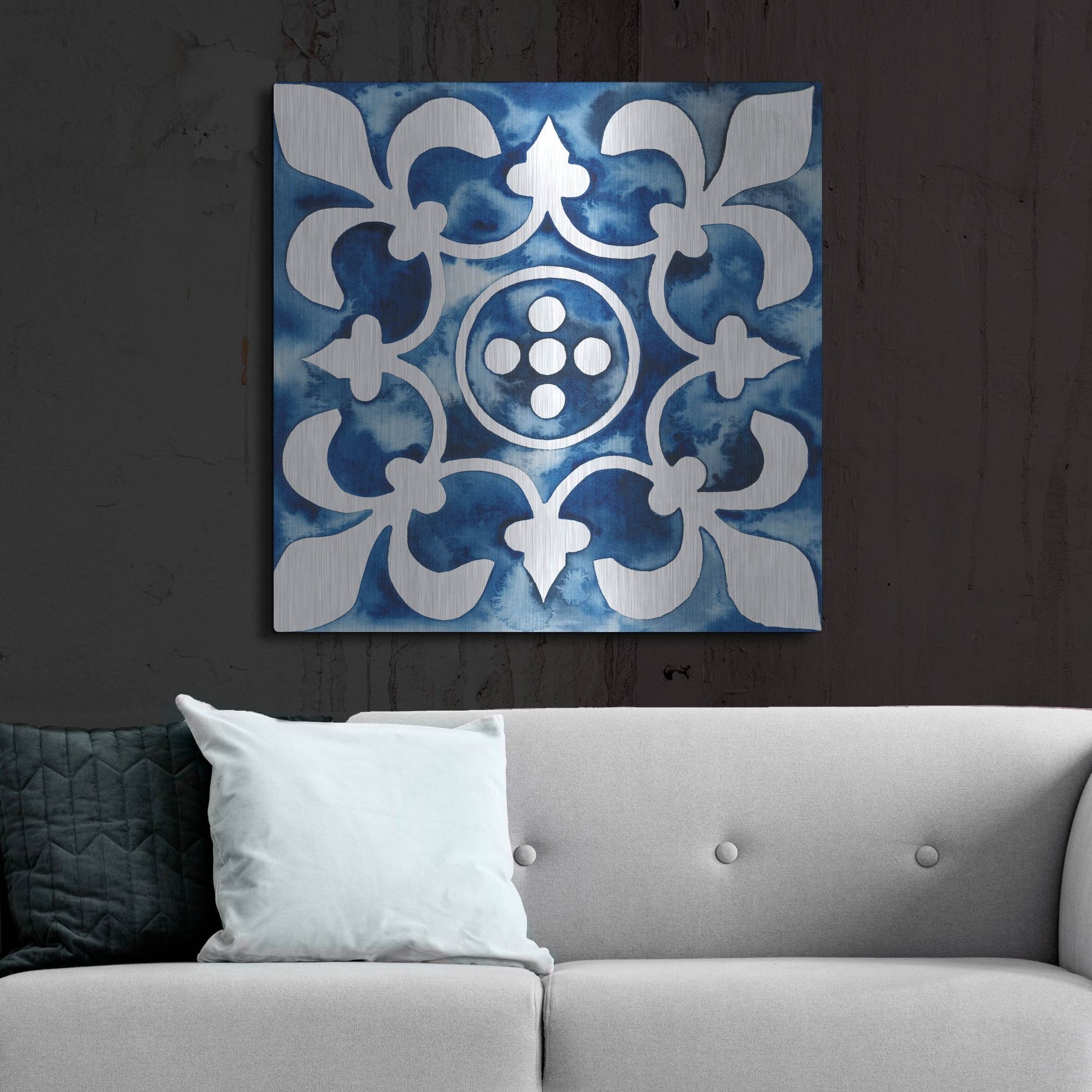 Luxe Metal Art 'Cobalt Tile III' by Grace Popp, Metal Wall Art,36x36