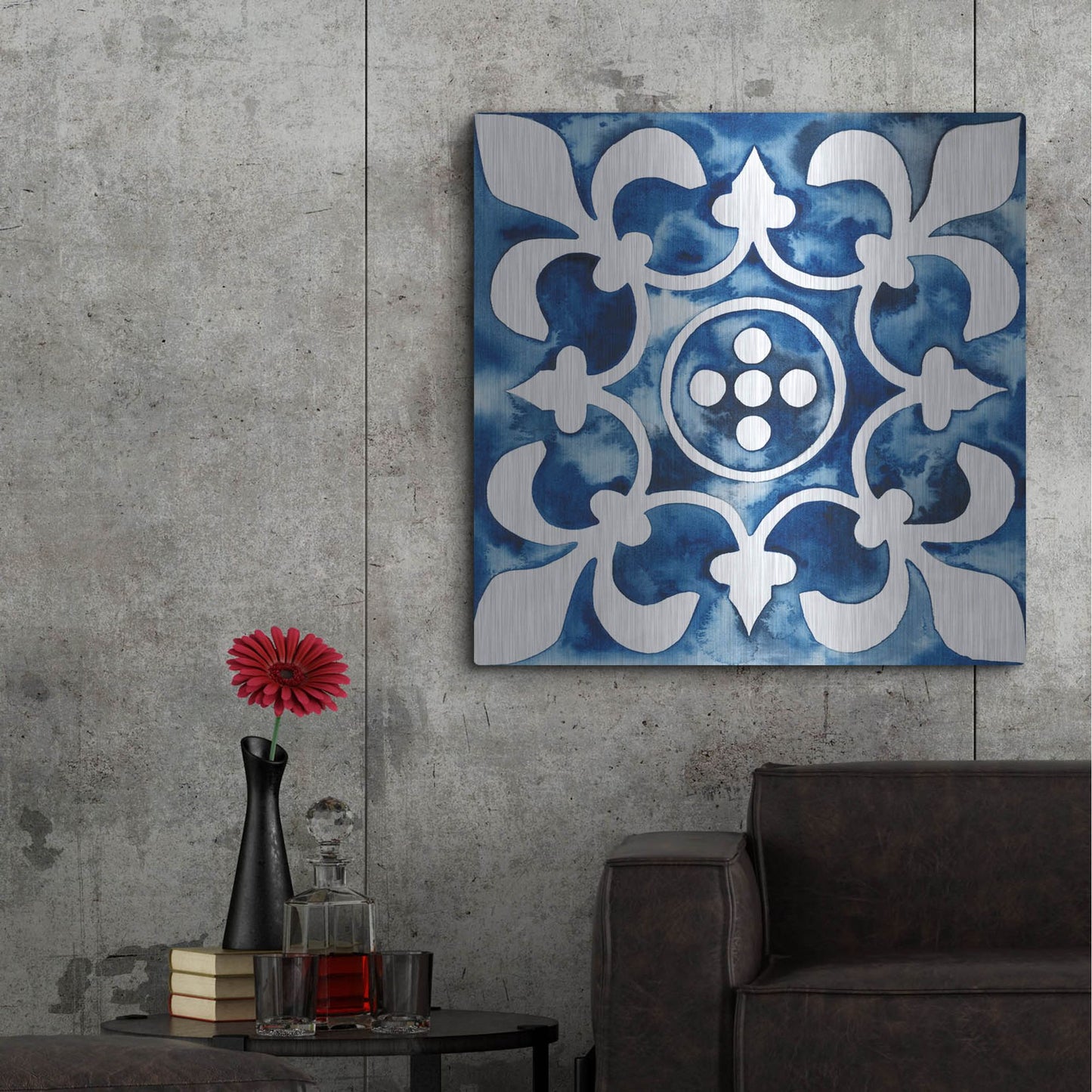 Luxe Metal Art 'Cobalt Tile III' by Grace Popp, Metal Wall Art,36x36