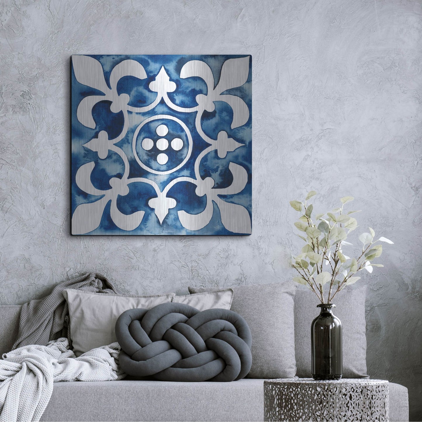 Luxe Metal Art 'Cobalt Tile III' by Grace Popp, Metal Wall Art,36x36