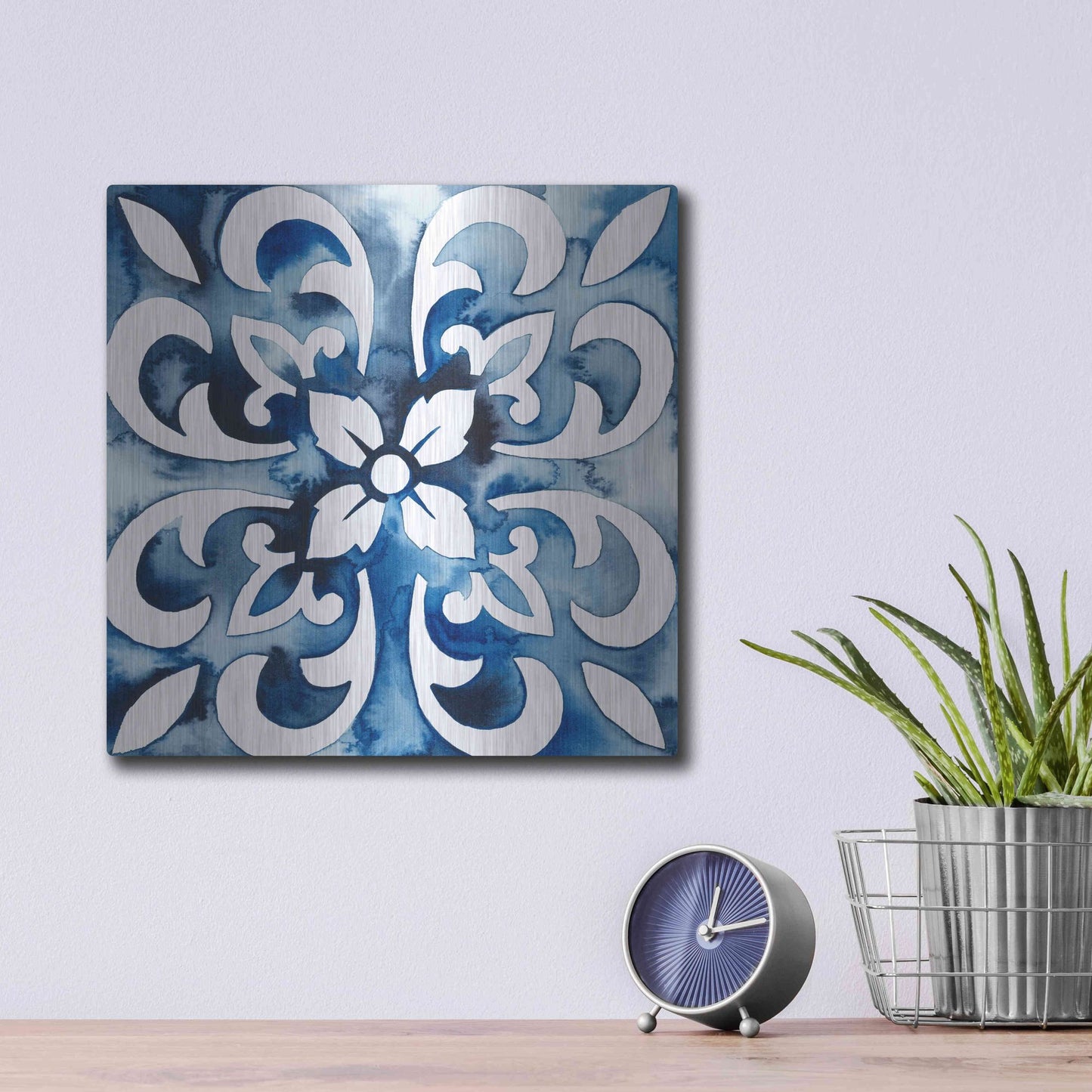 Luxe Metal Art 'Cobalt Tile II' by Grace Popp, Metal Wall Art,12x12