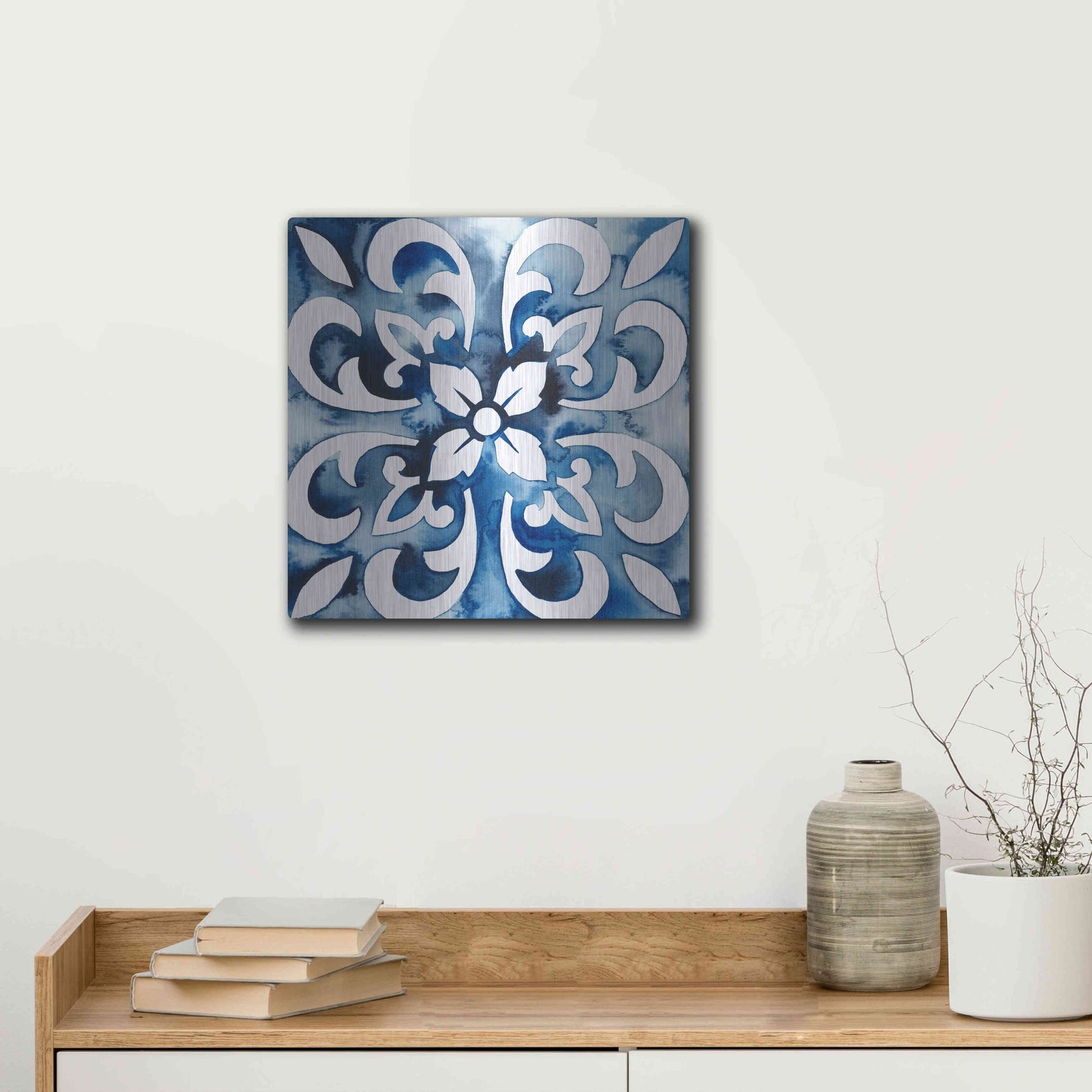Luxe Metal Art 'Cobalt Tile II' by Grace Popp, Metal Wall Art,12x12