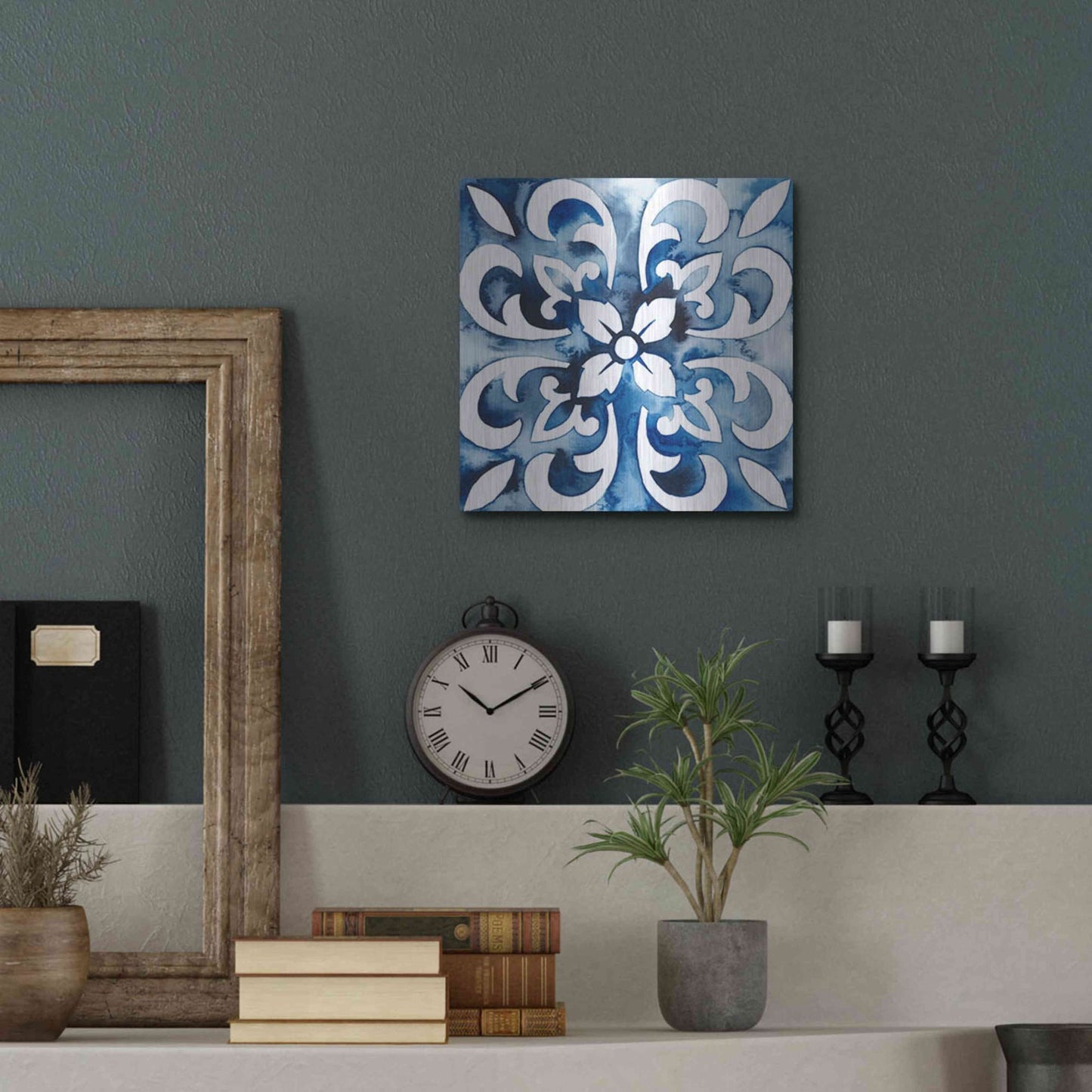 Luxe Metal Art 'Cobalt Tile II' by Grace Popp, Metal Wall Art,12x12