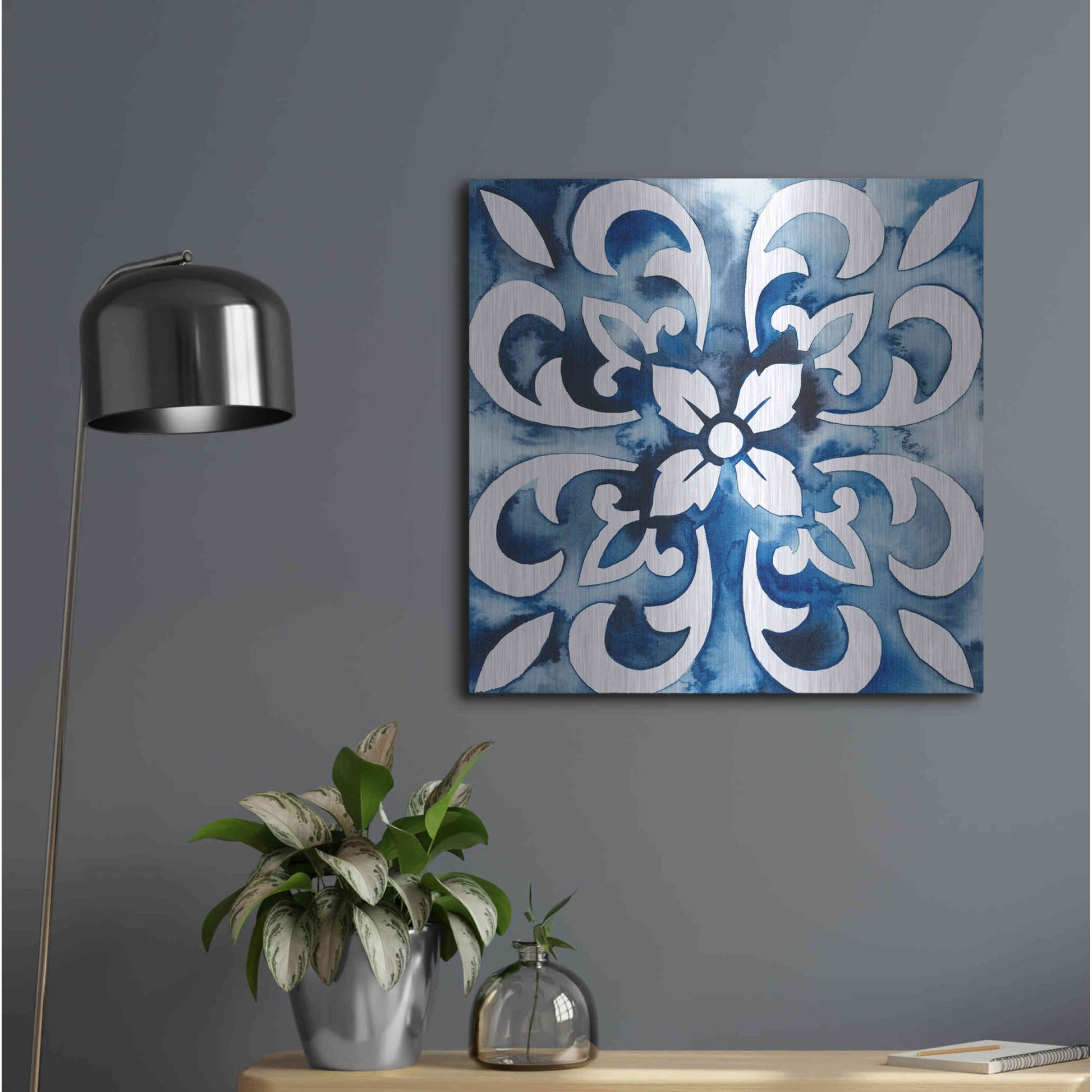 Luxe Metal Art 'Cobalt Tile II' by Grace Popp, Metal Wall Art,24x24