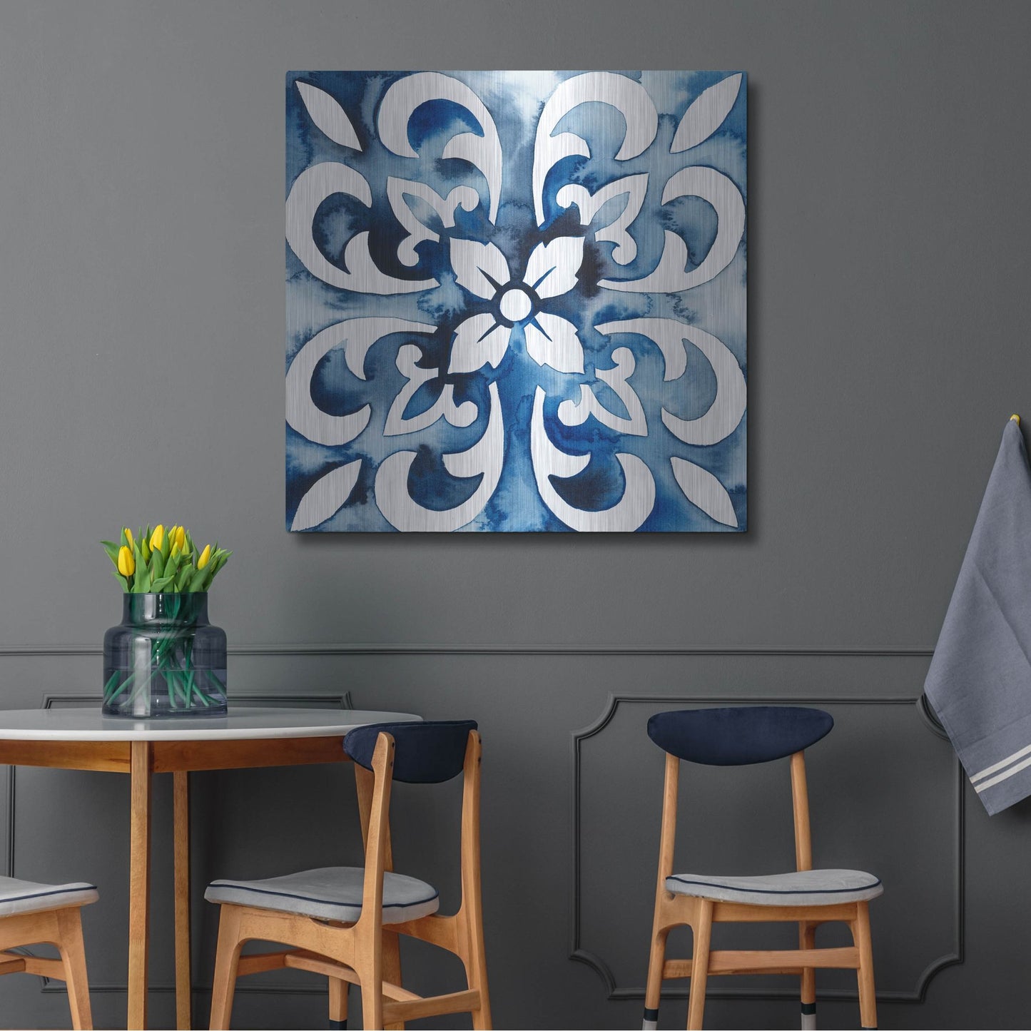 Luxe Metal Art 'Cobalt Tile II' by Grace Popp, Metal Wall Art,36x36