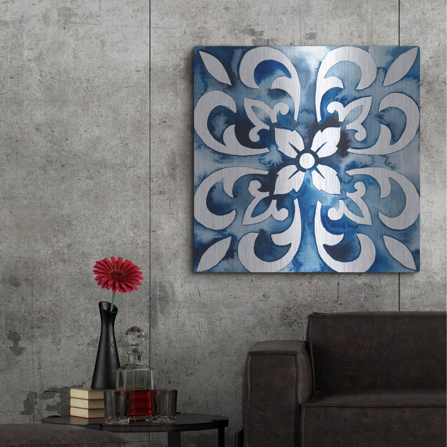 Luxe Metal Art 'Cobalt Tile II' by Grace Popp, Metal Wall Art,36x36