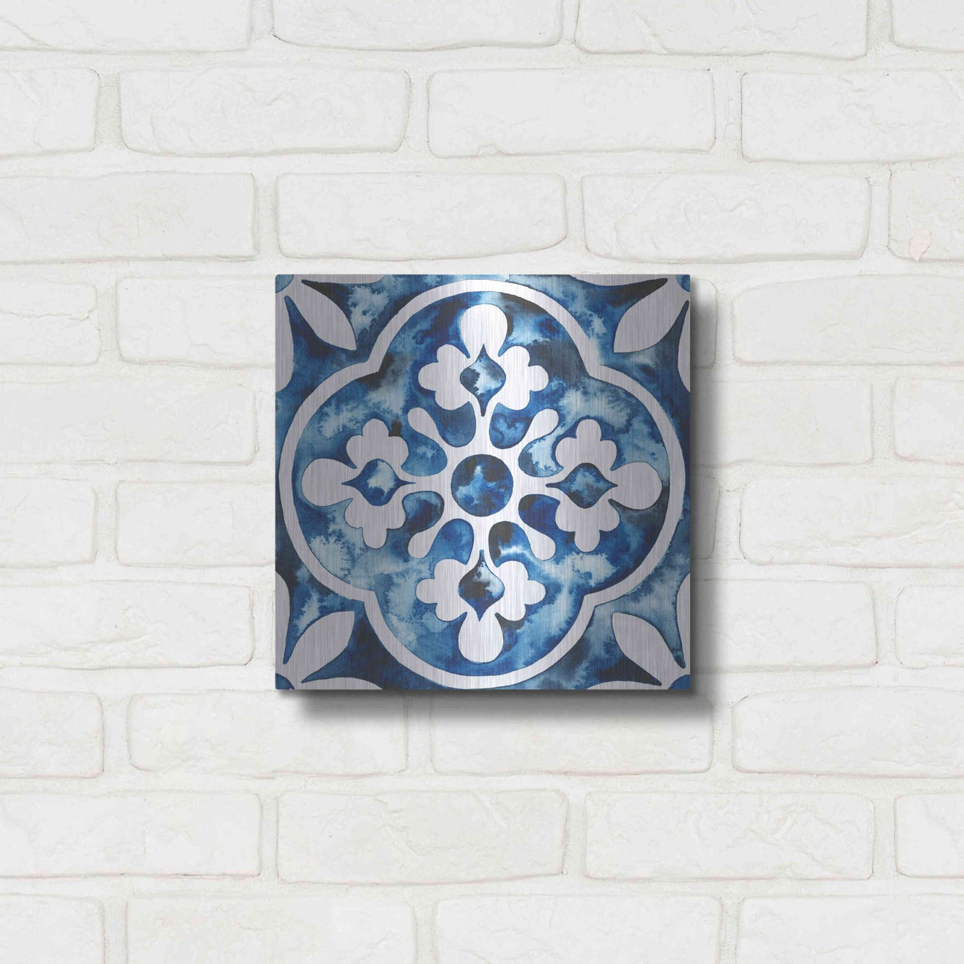 Luxe Metal Art 'Cobalt Tile I' by Grace Popp, Metal Wall Art,12x12