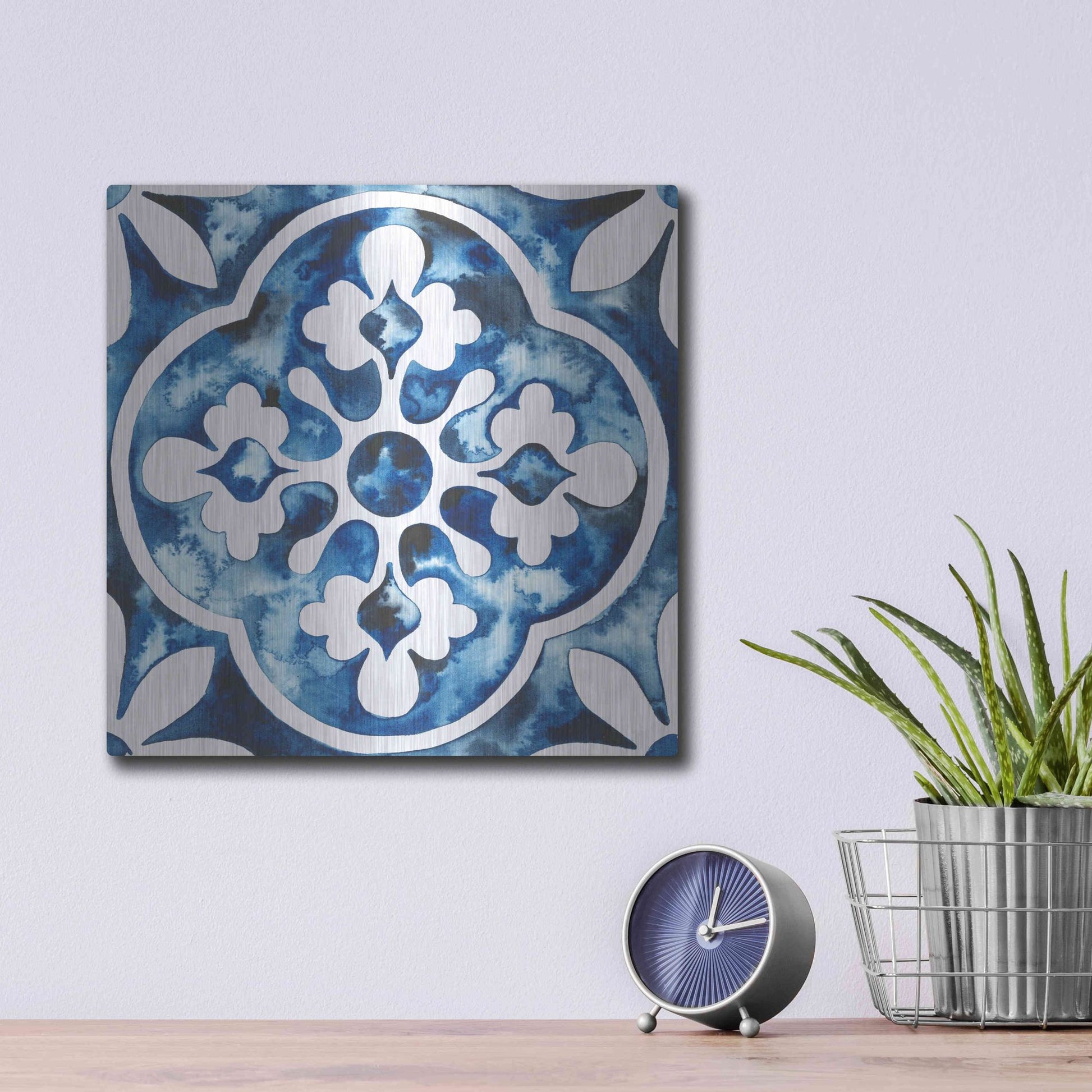 Luxe Metal Art 'Cobalt Tile I' by Grace Popp, Metal Wall Art,12x12