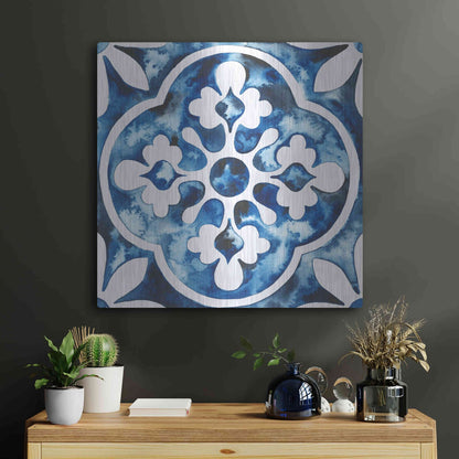 Luxe Metal Art 'Cobalt Tile I' by Grace Popp, Metal Wall Art,24x24