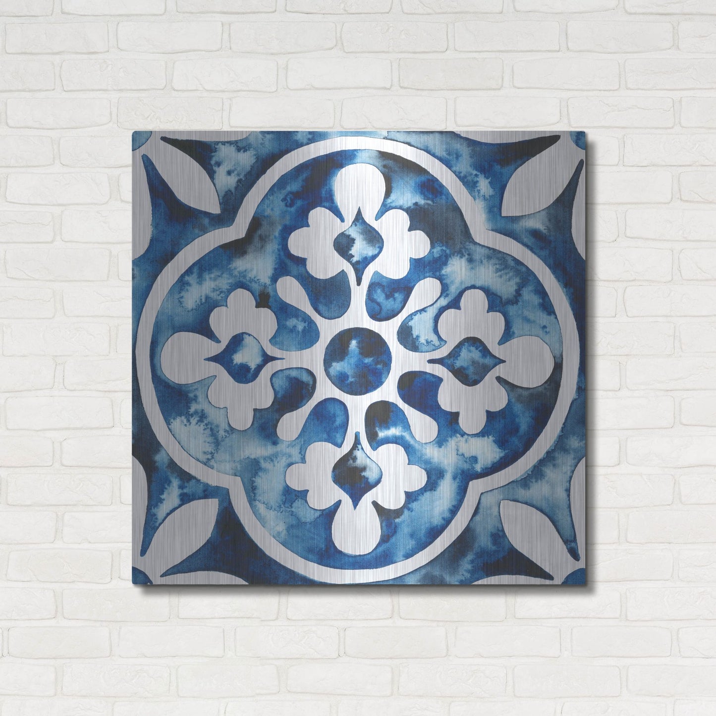 Luxe Metal Art 'Cobalt Tile I' by Grace Popp, Metal Wall Art,36x36