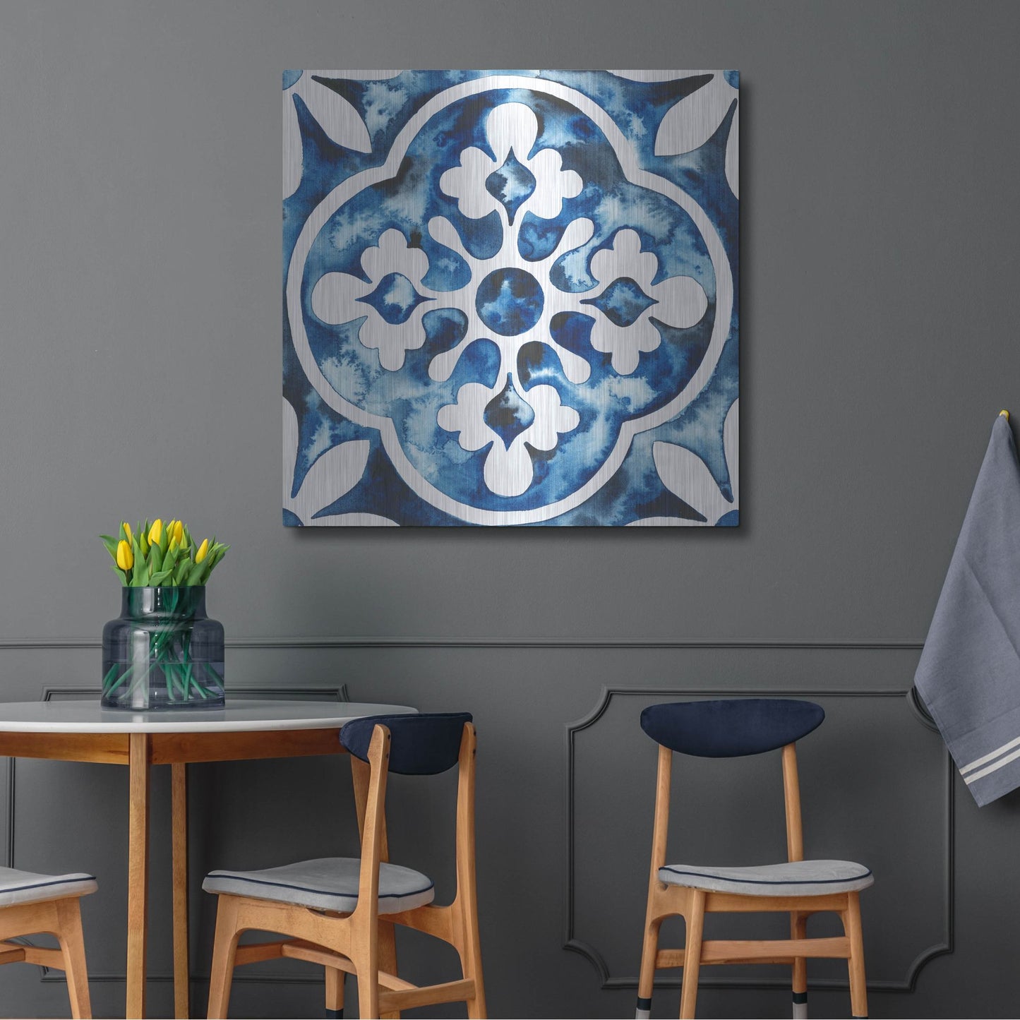 Luxe Metal Art 'Cobalt Tile I' by Grace Popp, Metal Wall Art,36x36