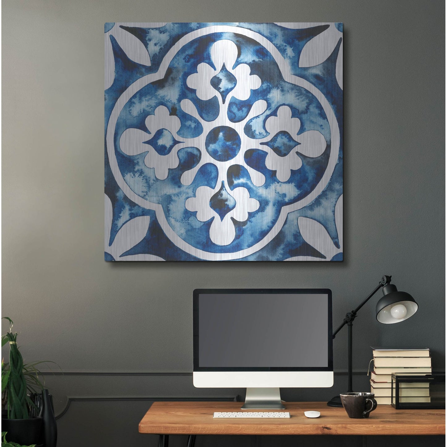 Luxe Metal Art 'Cobalt Tile I' by Grace Popp, Metal Wall Art,36x36