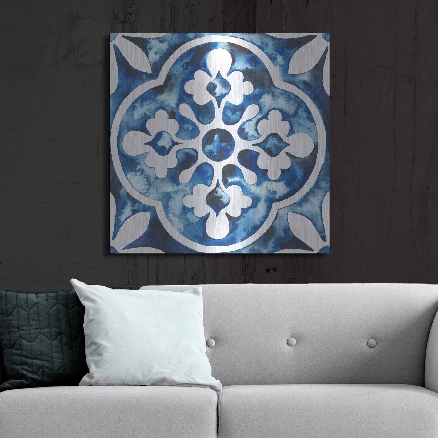 Luxe Metal Art 'Cobalt Tile I' by Grace Popp, Metal Wall Art,36x36