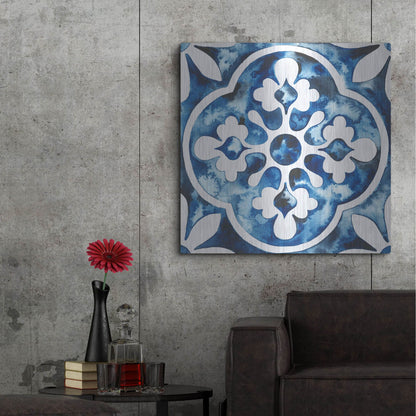 Luxe Metal Art 'Cobalt Tile I' by Grace Popp, Metal Wall Art,36x36