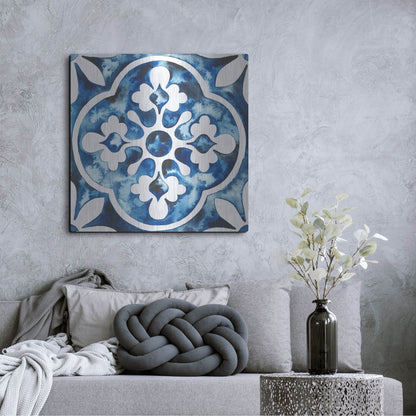 Luxe Metal Art 'Cobalt Tile I' by Grace Popp, Metal Wall Art,36x36