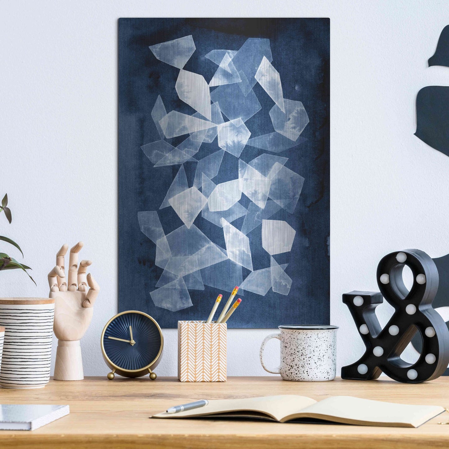 Luxe Metal Art 'Indigo Glass II' by Grace Popp, Metal Wall Art,12x16