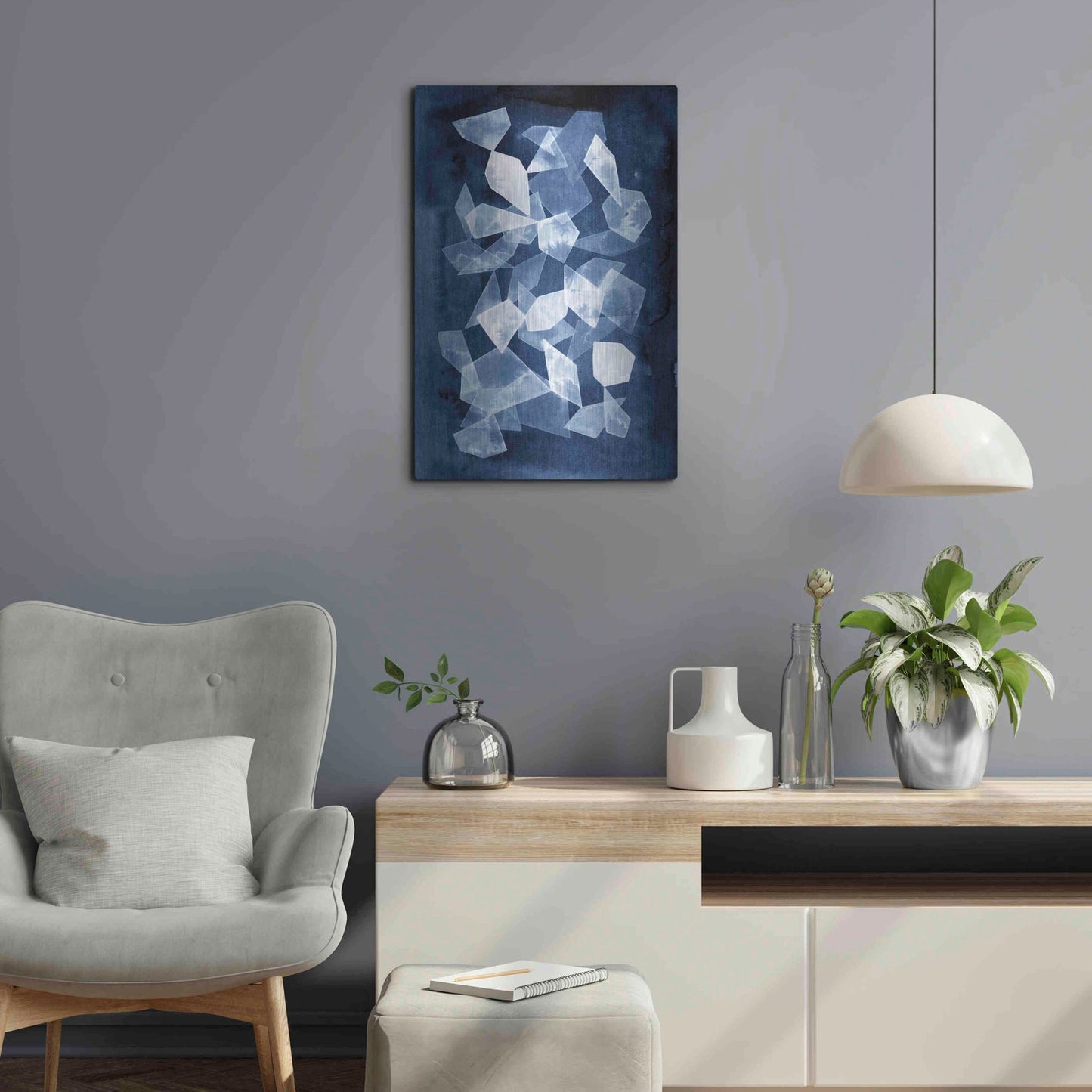 Luxe Metal Art 'Indigo Glass II' by Grace Popp, Metal Wall Art,16x24