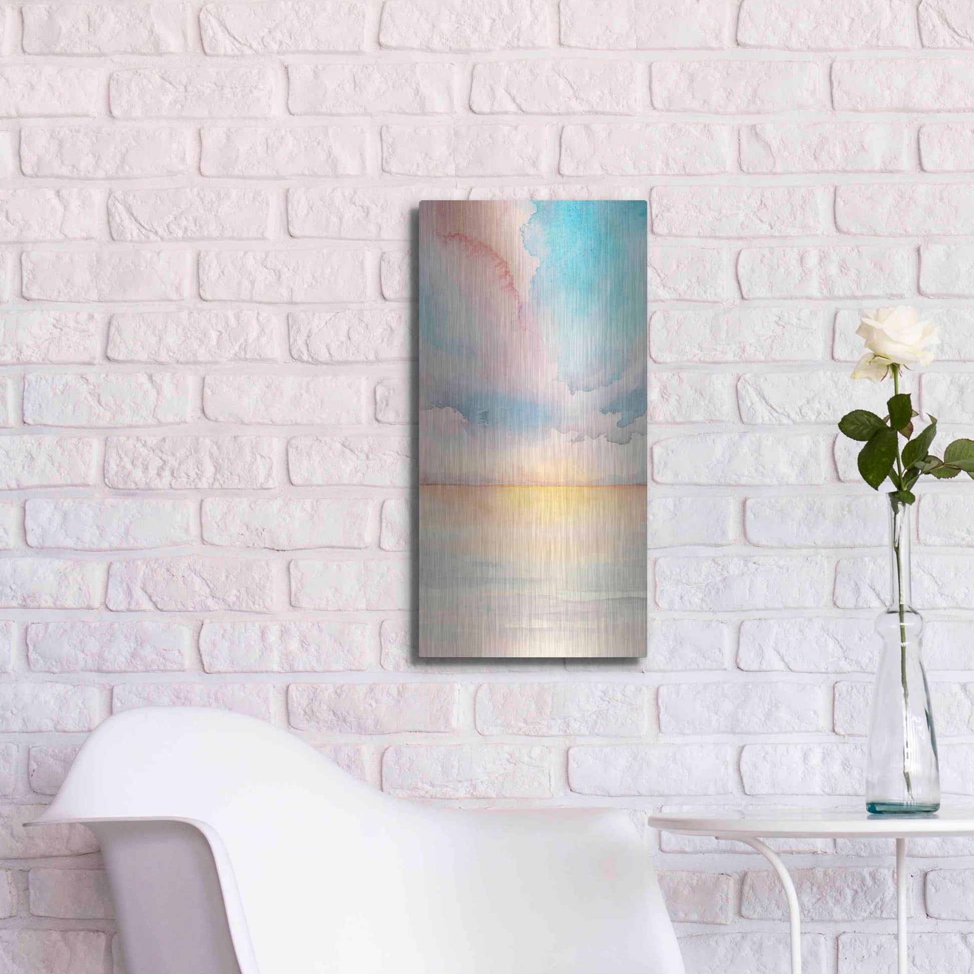 Luxe Metal Art 'Sea Sunset Triptych II' by Grace Popp, Metal Wall Art,12x24