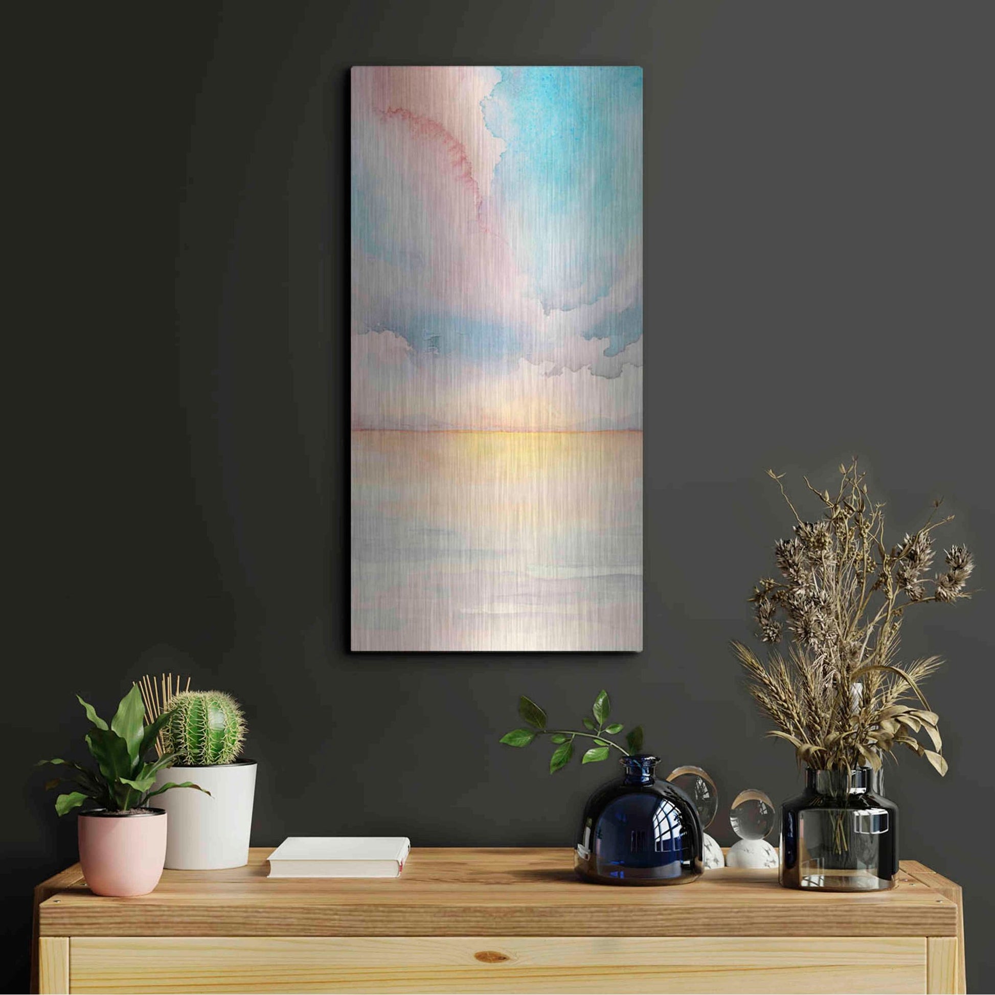 Luxe Metal Art 'Sea Sunset Triptych II' by Grace Popp, Metal Wall Art,12x24
