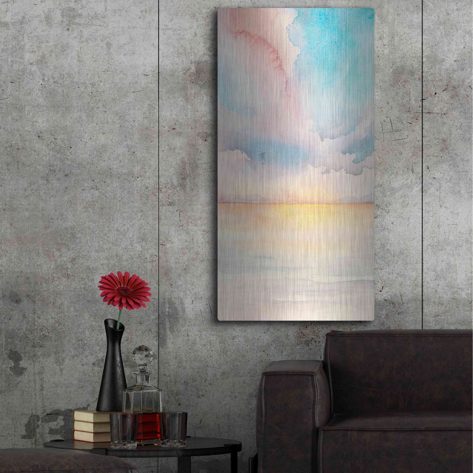 Luxe Metal Art 'Sea Sunset Triptych II' by Grace Popp, Metal Wall Art,24x48
