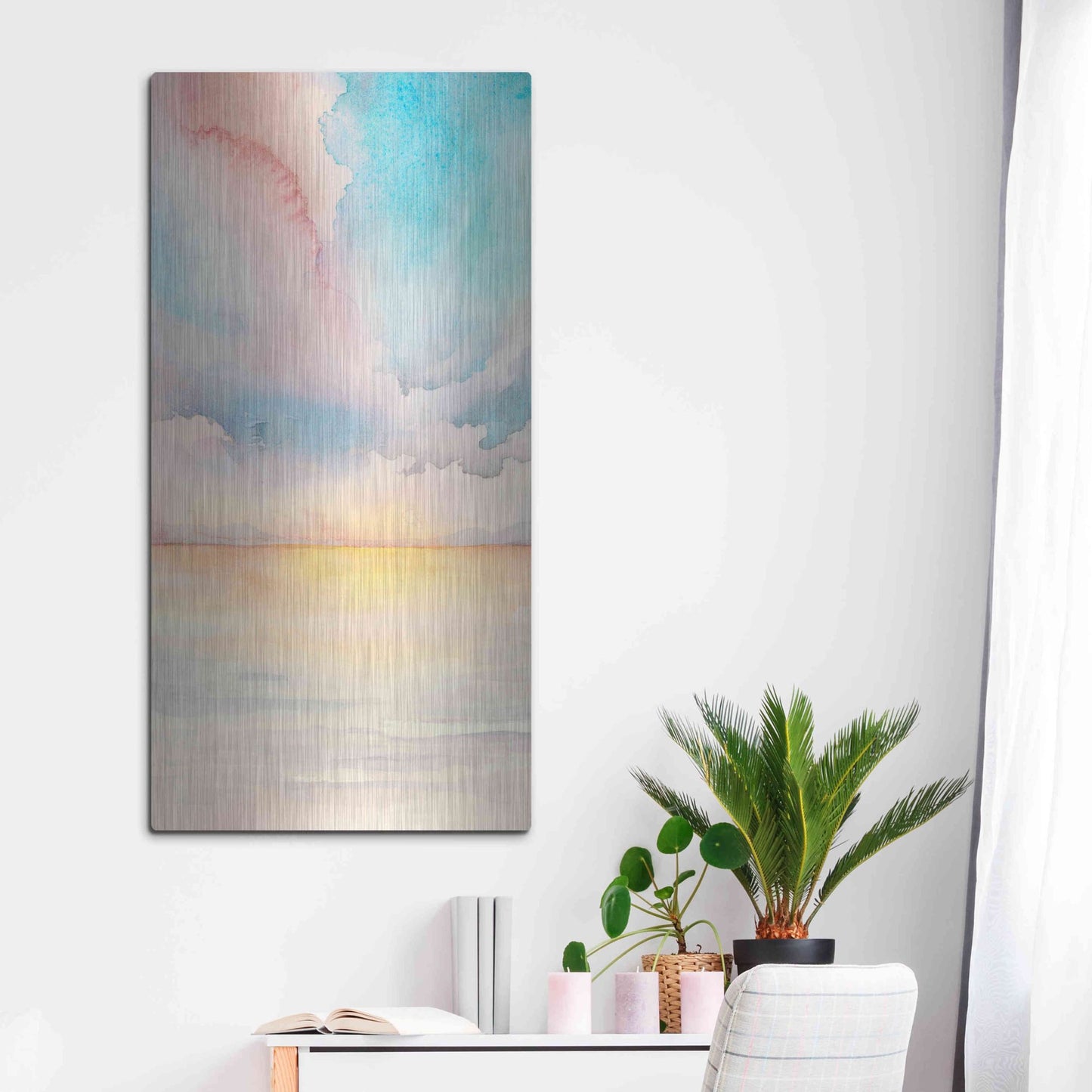 Luxe Metal Art 'Sea Sunset Triptych II' by Grace Popp, Metal Wall Art,24x48