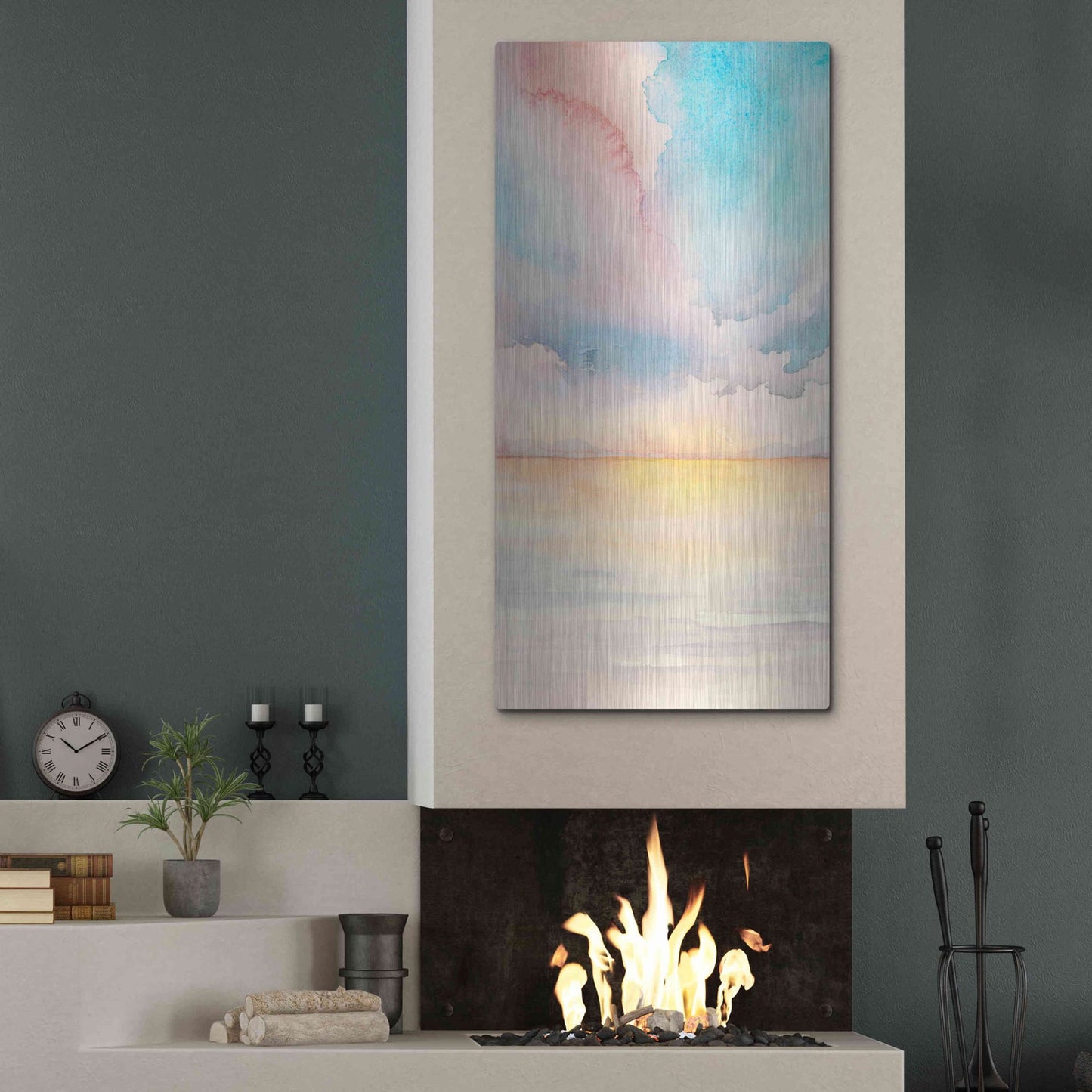 Luxe Metal Art 'Sea Sunset Triptych II' by Grace Popp, Metal Wall Art,24x48