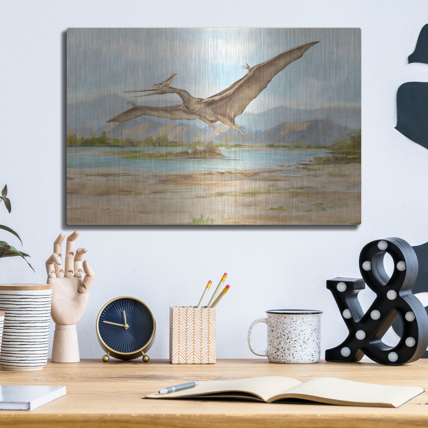 Luxe Metal Art 'Dinosaur Illustration VI' by Ethan Harper, Metal Wall Art,16x12