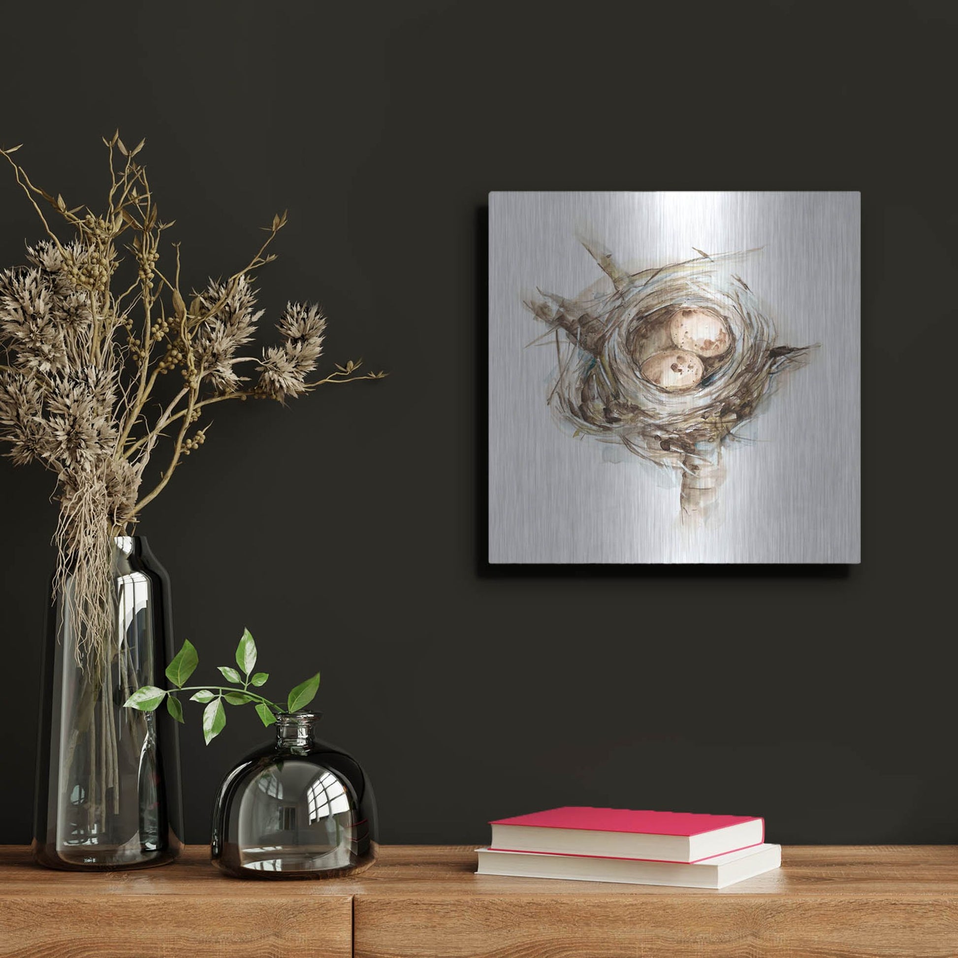 Luxe Metal Art 'Bird Nest Study I' by Ethan Harper, Metal Wall Art,12x12