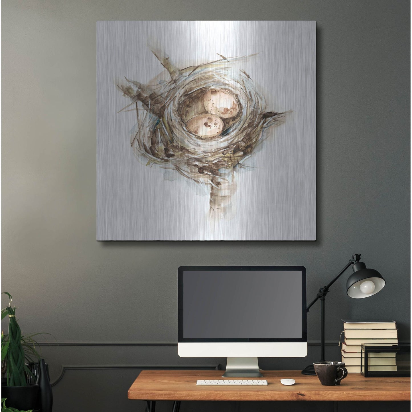 Luxe Metal Art 'Bird Nest Study I' by Ethan Harper, Metal Wall Art,36x36