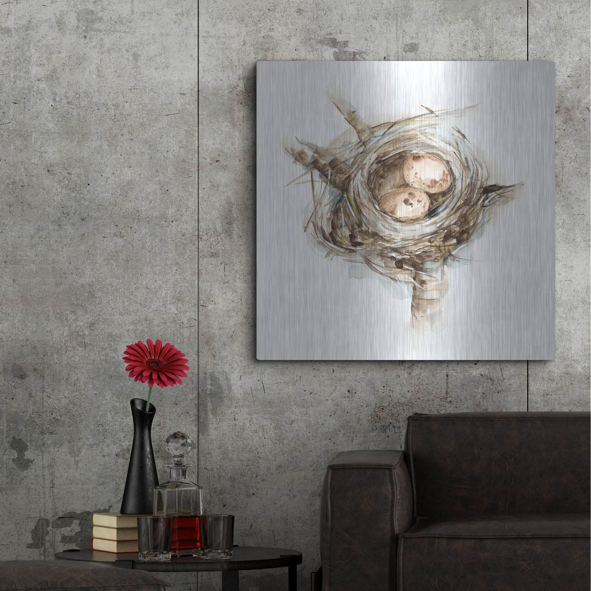 Luxe Metal Art 'Bird Nest Study I' by Ethan Harper, Metal Wall Art,36x36