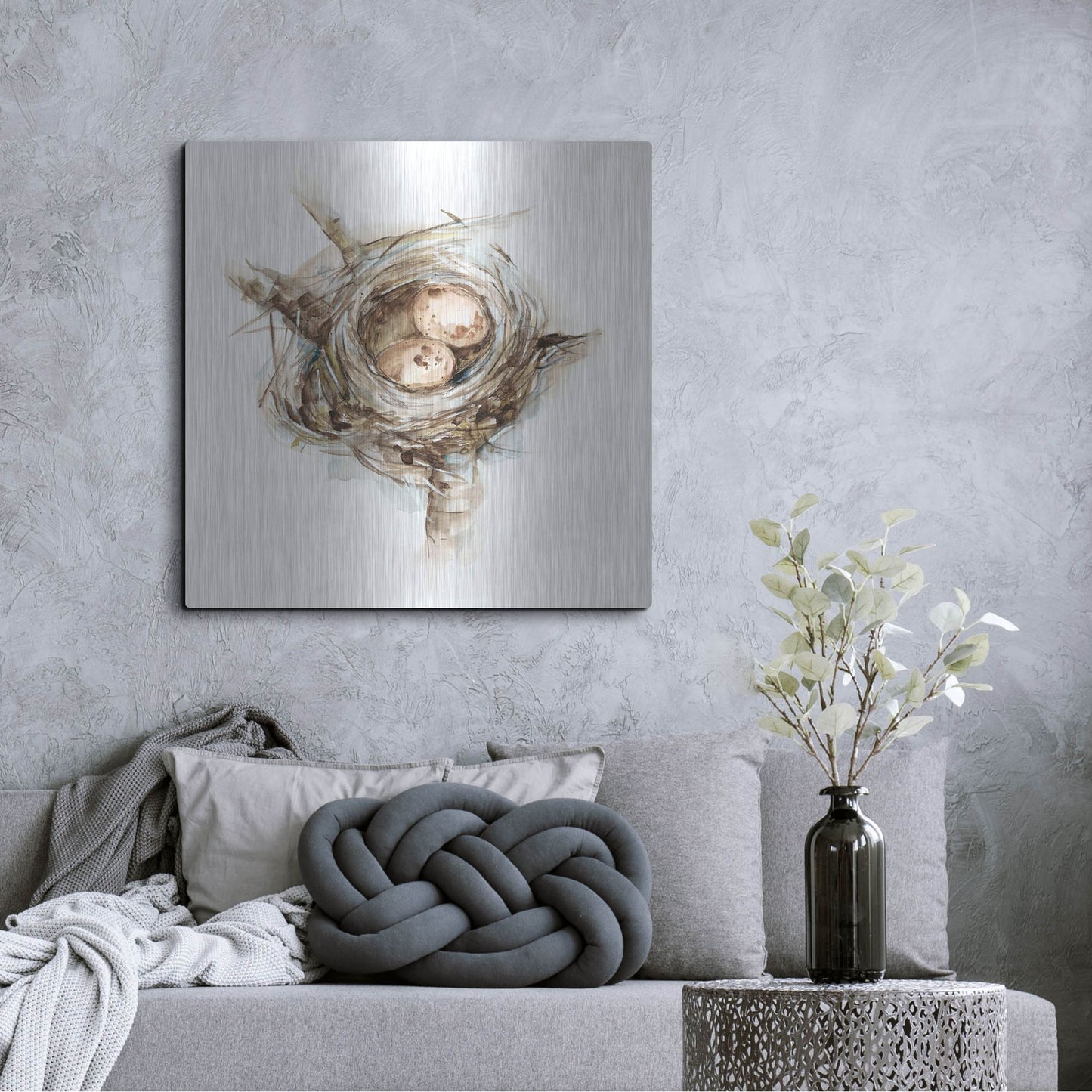 Luxe Metal Art 'Bird Nest Study I' by Ethan Harper, Metal Wall Art,36x36