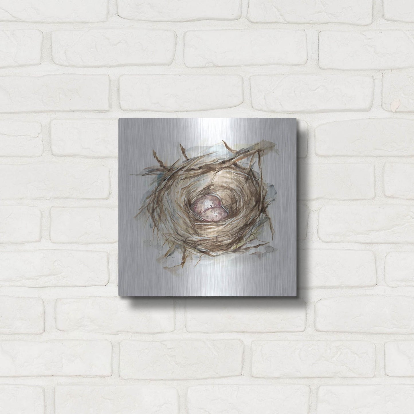 Luxe Metal Art 'Bird Nest Study IV' by Ethan Harper, Metal Wall Art,12x12