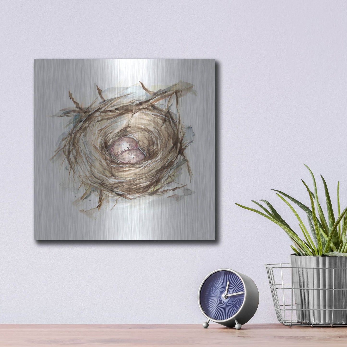 Luxe Metal Art 'Bird Nest Study IV' by Ethan Harper, Metal Wall Art,12x12