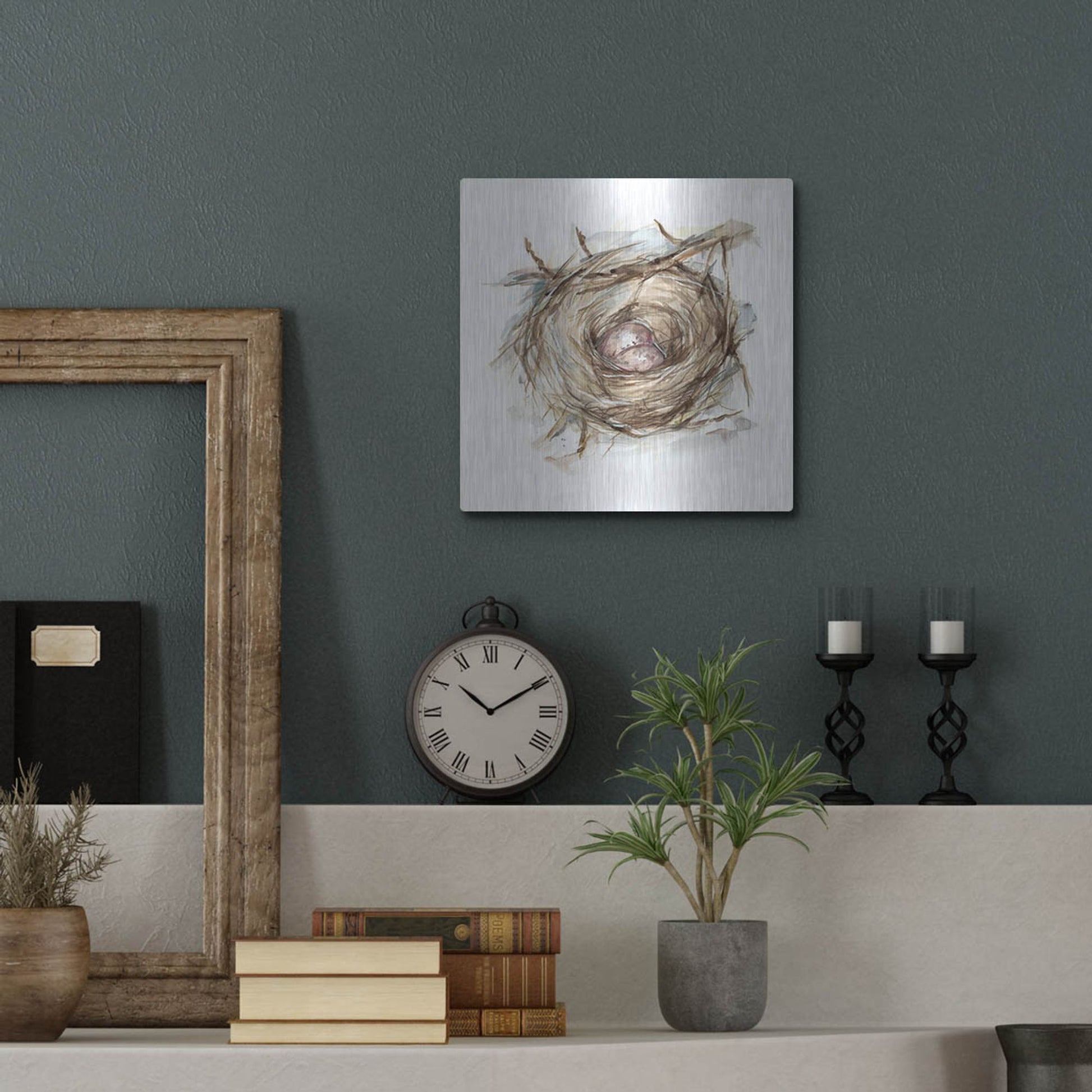 Luxe Metal Art 'Bird Nest Study IV' by Ethan Harper, Metal Wall Art,12x12