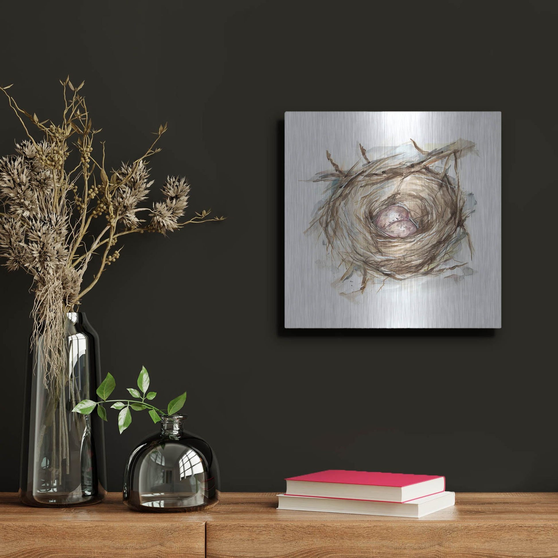 Luxe Metal Art 'Bird Nest Study IV' by Ethan Harper, Metal Wall Art,12x12