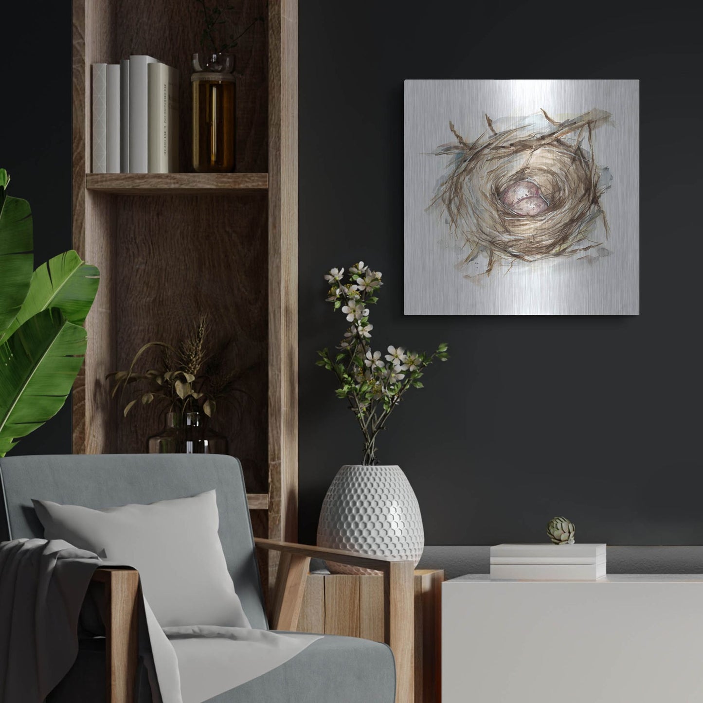 Luxe Metal Art 'Bird Nest Study IV' by Ethan Harper, Metal Wall Art,24x24