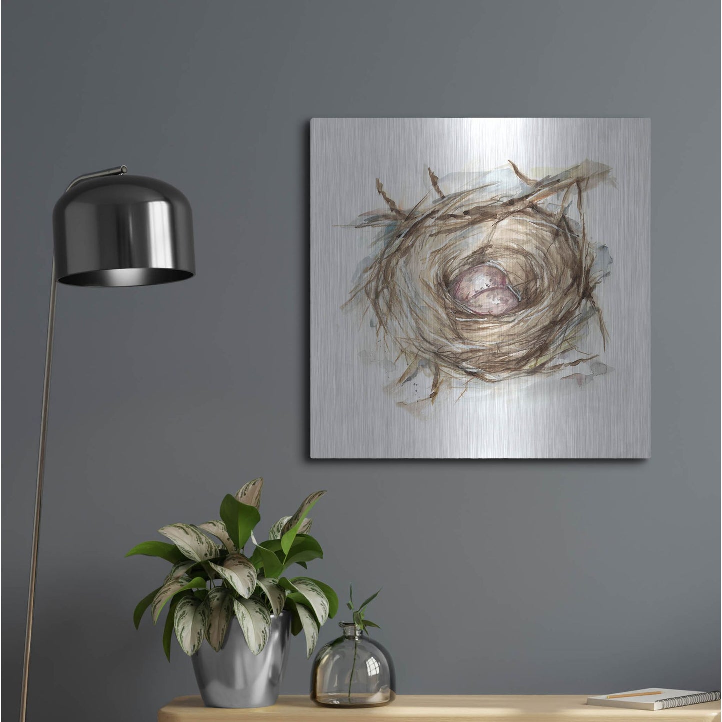 Luxe Metal Art 'Bird Nest Study IV' by Ethan Harper, Metal Wall Art,24x24