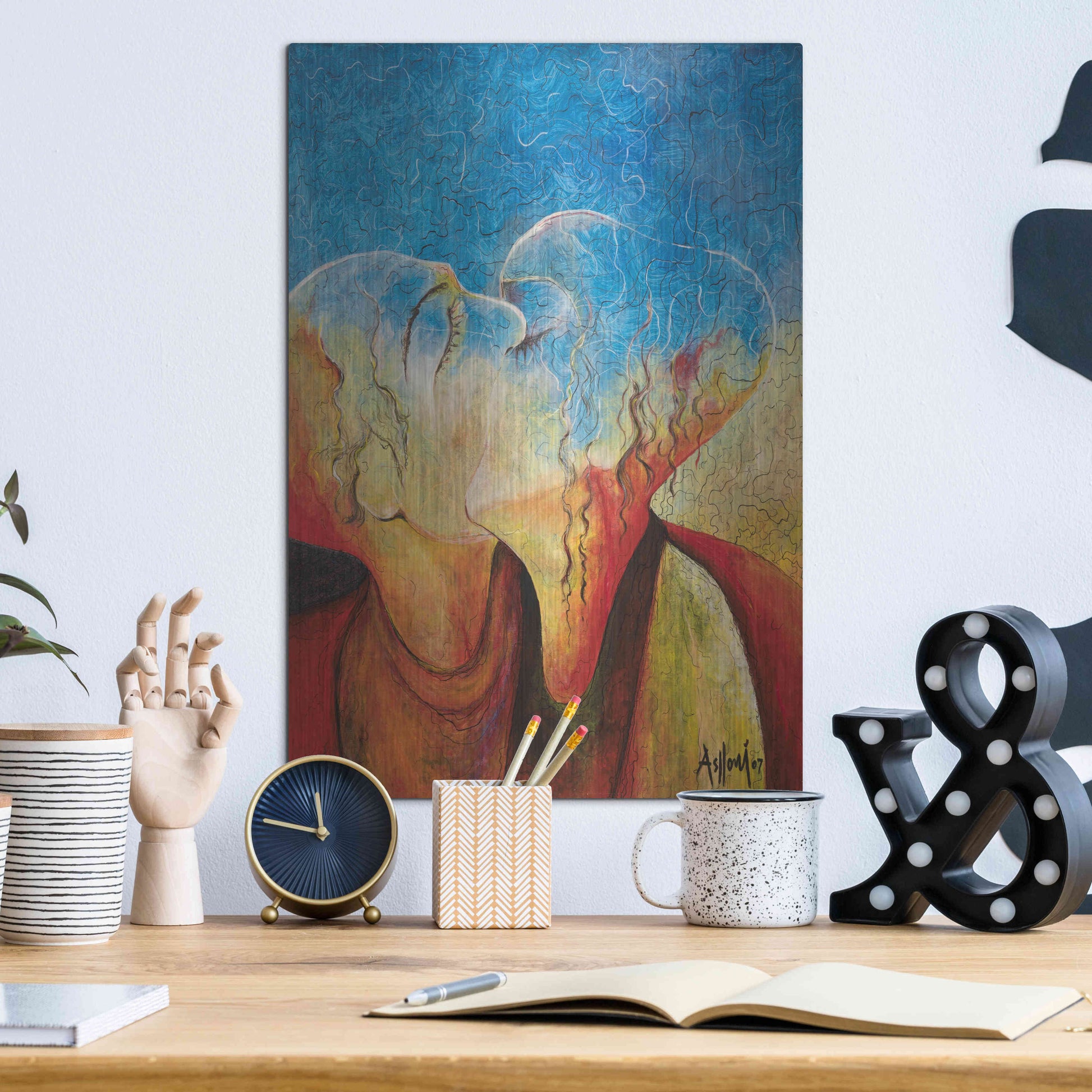 Luxe Metal Art 'The Kiss' by Samedin Asllani, Metal Wall Art,12x16