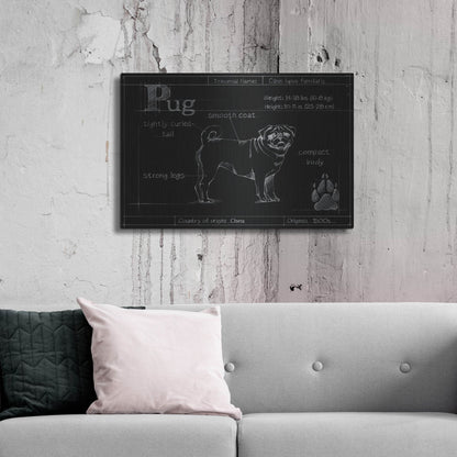 Luxe Metal Art 'Blueprint Pug' by Ethan Harper, Metal Wall Art,36x24