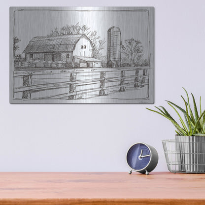 Luxe Metal Art 'Farm Sketch I' by Ethan Harper, Metal Wall Art,16x12