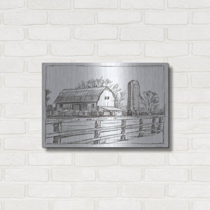 Luxe Metal Art 'Farm Sketch I' by Ethan Harper, Metal Wall Art,24x16