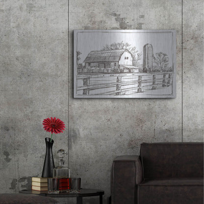 Luxe Metal Art 'Farm Sketch I' by Ethan Harper, Metal Wall Art,36x24