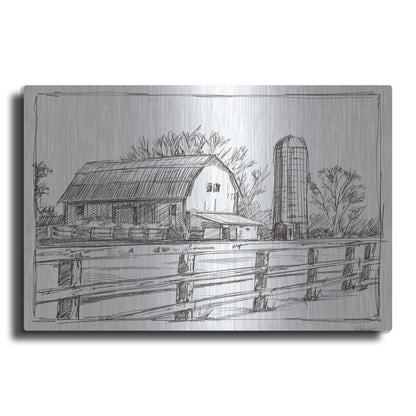 Luxe Metal Art 'Farm Sketch I' by Ethan Harper, Metal Wall Art