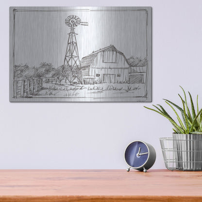 Luxe Metal Art 'Farm Sketch II' by Ethan Harper, Metal Wall Art,16x12